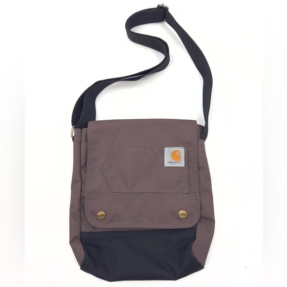 Carhartt Crossbody Carryall Snap Bag Purse Tote Wine Black Canvas Durable Logo - Picture 1 of 10